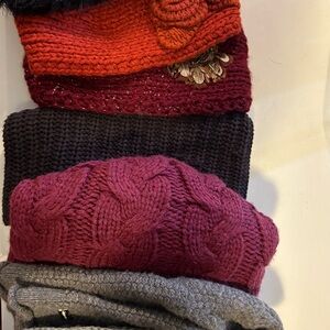 Cozy Knit hat and knit headband  Bundle in Red, Burgundy, Black and Gray